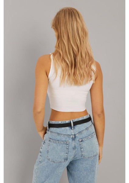 Kadın Beyaz Fitilli Crop Bluz LPP1262 fiyatları