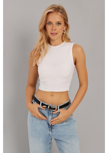 Kadın Beyaz Fitilli Crop Bluz LPP1262 indirimleri