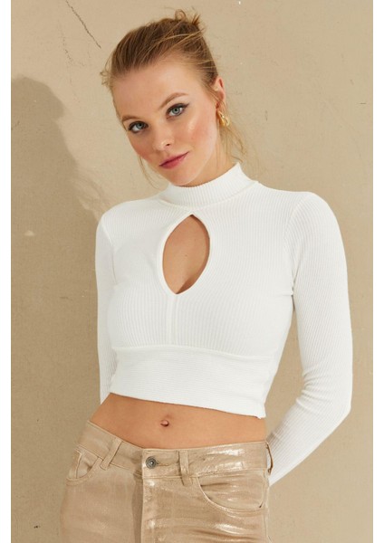 Kadın Beyaz Önü Damla Crop Bluz LPP1243 indirimleri