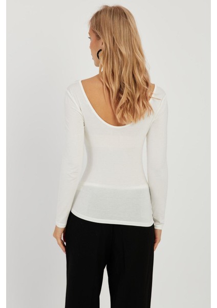 Kadın Beyaz Ön Arka U Yaka Bluz LPP1265 fiyatları