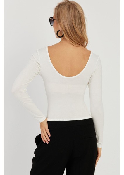 Kadın Beyaz Ön Arka U Yaka Bluz LPP1265 fırsatları