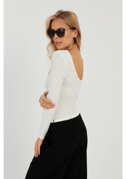 Kadın Beyaz Ön Arka U Yaka Bluz LPP1265 indirimleri