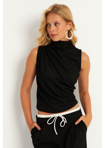 Kadın Siyah Büzğülü Bluz HC1452 modelleri