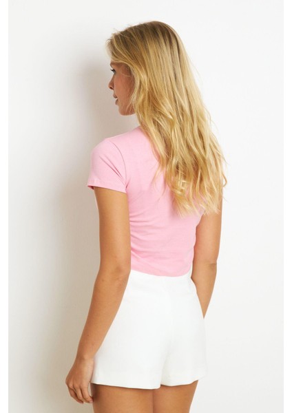 Kadın Pembe Büzgülü Kısa Bluz YZ1079 modelleri