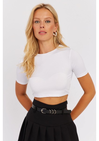 Kadın Beyaz Sırt Dekolteli Crop Bluz CY450 modelleri