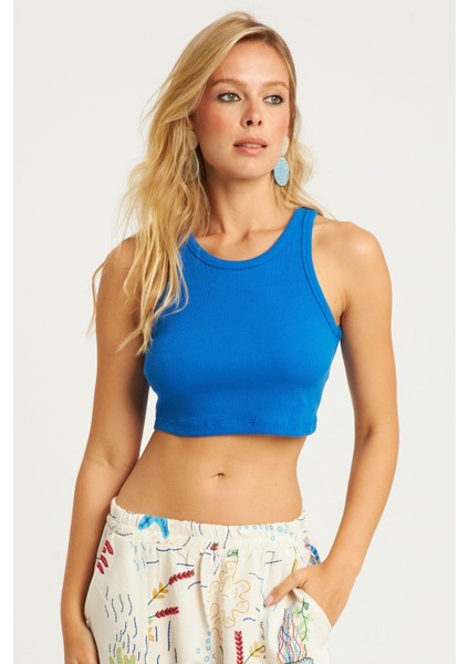 Kadın Mavi Crop Bluz YLE610 fiyatları