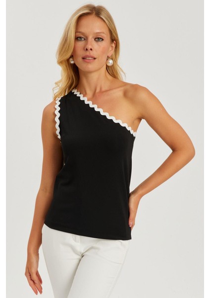 Kadın Siyah Tek Omuz Biyeli Bluz EY2792 fiyatları