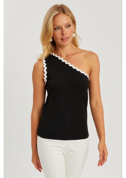 Kadın Siyah Tek Omuz Biyeli Bluz EY2792 modelleri