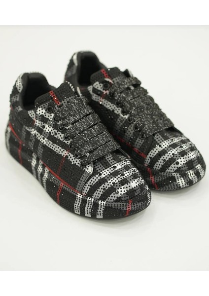 Guja 25Y451-3 36/41 Kadın Ekose Desenli Taşlı Premium Sneaker Ayakkabı