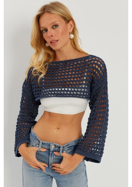 Kadın İndigo Ajurlu Bolero YV115