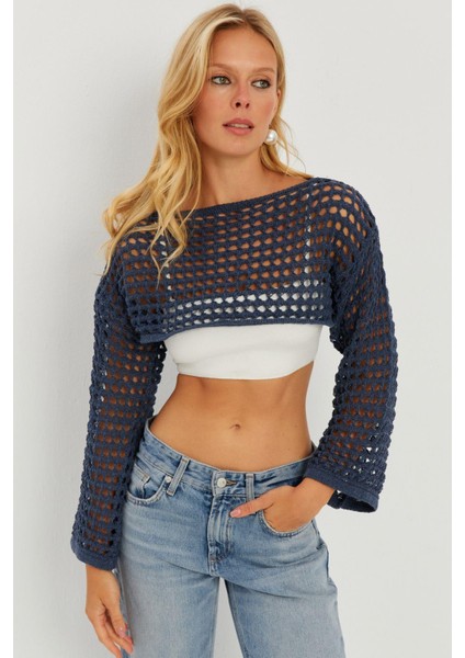 Kadın İndigo Ajurlu Bolero YV115 fırsatları