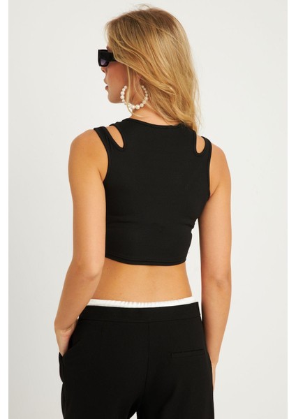 Kadın Siyah Pencereli Crop Bluz CG356 indirimleri