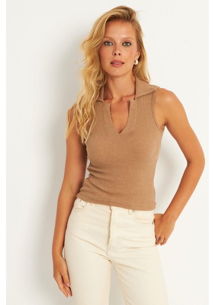 Kadın Camel Polo Yaka Kaşkorse Bluz MK10 fiyatları