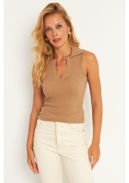 Kadın Camel Polo Yaka Kaşkorse Bluz MK10 fırsatları