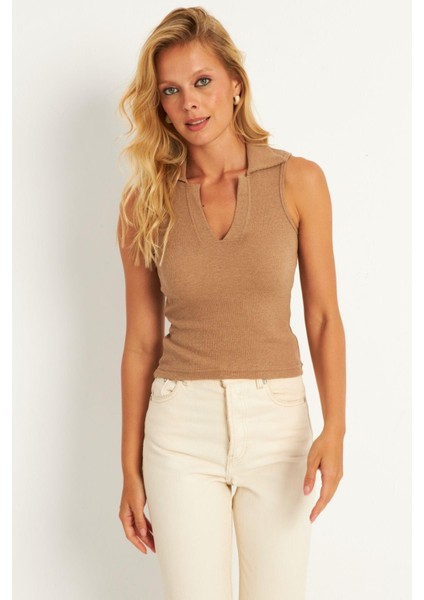 Kadın Camel Polo Yaka Kaşkorse Bluz MK10 indirimleri