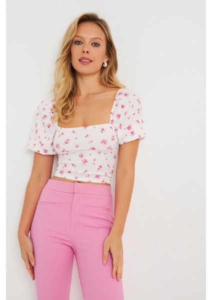 Kadın Çiçekli Crop Bluz Beyaz AYD270 fırsatları