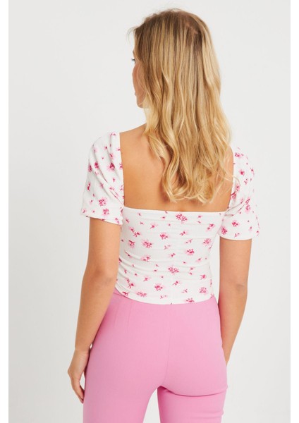 Kadın Çiçekli Crop Bluz Beyaz AYD270 indirimleri