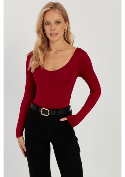 Kadın Bordo Ön Arka U Yaka Bluz LPP1265 fiyatları