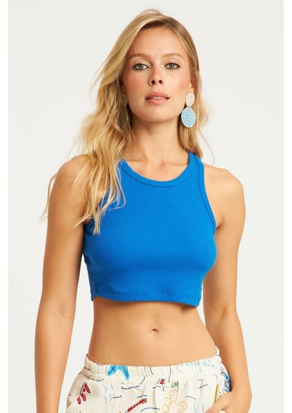 Kadın Mavi Crop Bluz YLE610 modelleri
