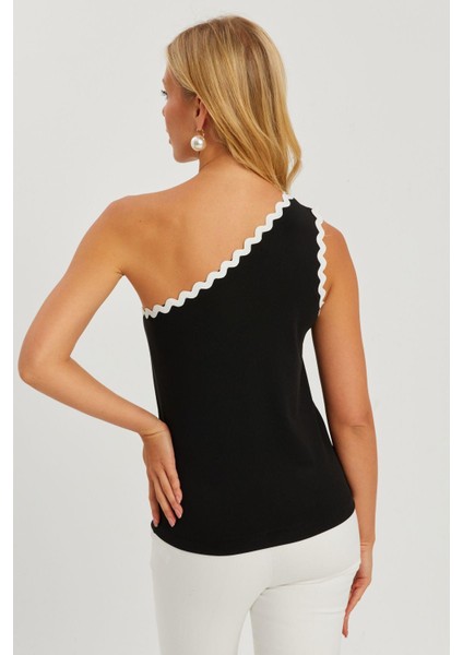 Kadın Siyah Tek Omuz Biyeli Bluz EY2792 fırsatları