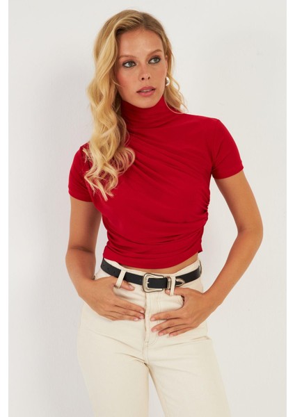 Kadın Kırmızı Büzgülü Bluz LPP1287 fiyatları