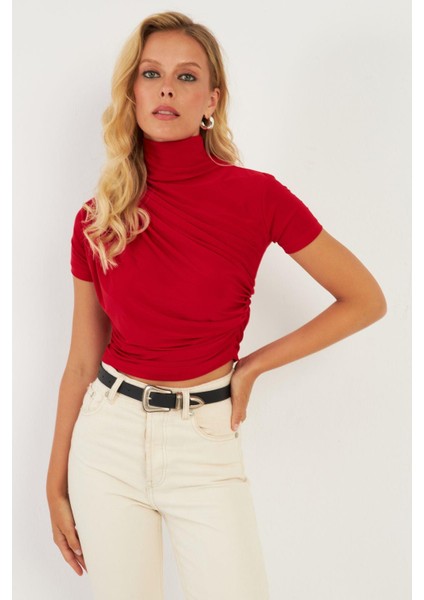 Kadın Kırmızı Büzgülü Bluz LPP1287 modelleri