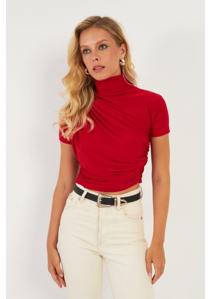 Kadın Kırmızı Büzgülü Bluz LPP1287 fırsatları