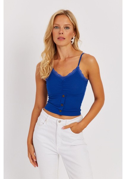 Kadın Saks Askılı Dantelli Bluz MK03-90 fiyatları