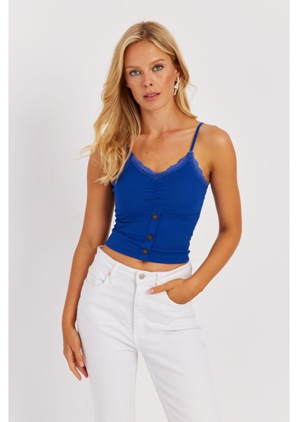 Kadın Saks Askılı Dantelli Bluz MK03-90 modelleri
