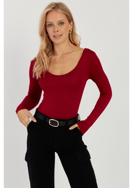 Kadın Bordo Ön Arka U Yaka Bluz LPP1265 indirimleri