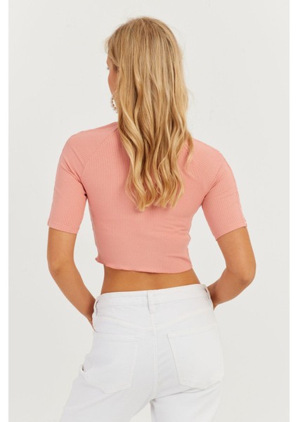 Kadın Pudra Kolları İncili Crop Bluz AYD298 indirimleri