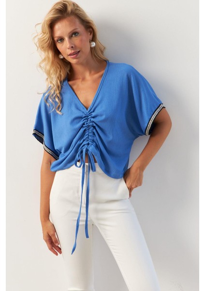 Kadın İndigo Önü Büzgülü Bluz XL2039 fiyatları