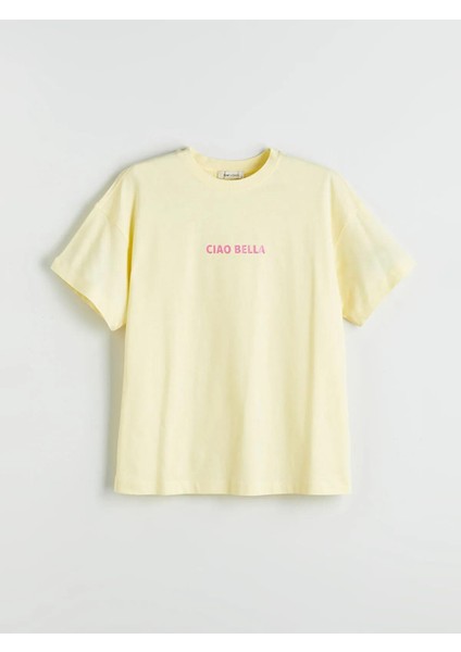 Lcw Vision Bisiklet Yaka Baskılı Oversize Kadın Tişört (S5) modelleri