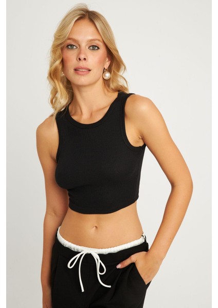 Kadın Siyah Crop Bluz XL2004