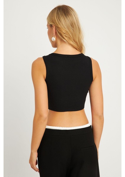 Kadın Siyah Crop Bluz XL2004 indirimleri