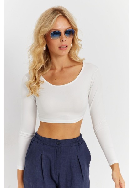 Kadın Beyaz Crop Bluz CG367 fiyatları