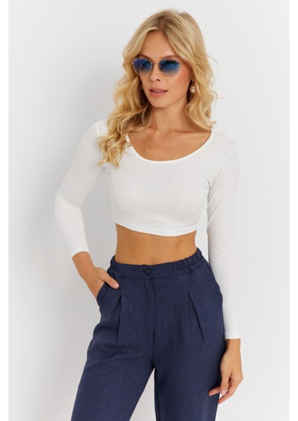Kadın Beyaz Crop Bluz CG367 modelleri