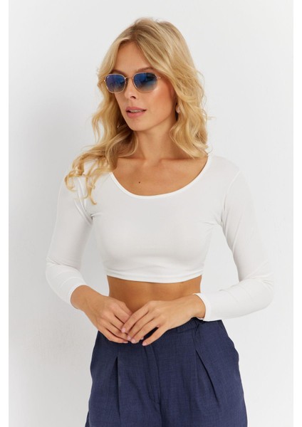 Kadın Beyaz Crop Bluz CG367 fırsatları