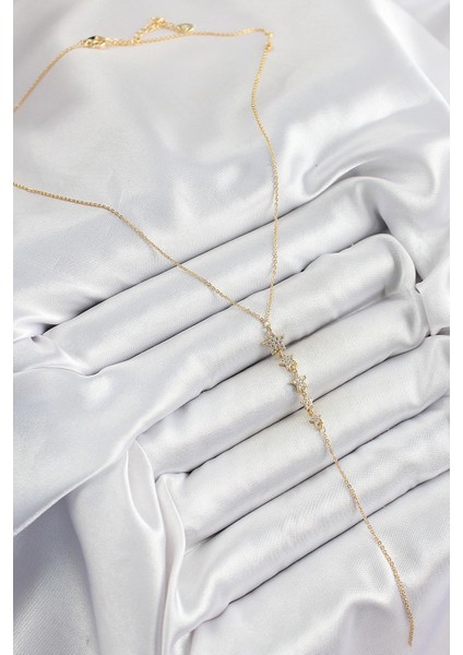 Pirinç Zirkon Taşlı Sıralı Yıldız Figürlü Y Model Gold Renk Kadın Kolye - EBJ250628W35858 fiyatları