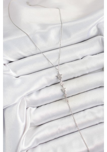 Pirinç Zirkon Taşlı Sıralı Yıldız Figürlü Y Model Gümüş Renk Kadın Kolye - EBJ250628W35857 fiyatları