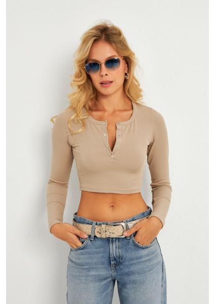 Kadın Taş Çıtçıtlı Crop Bluz CG379 fiyatları
