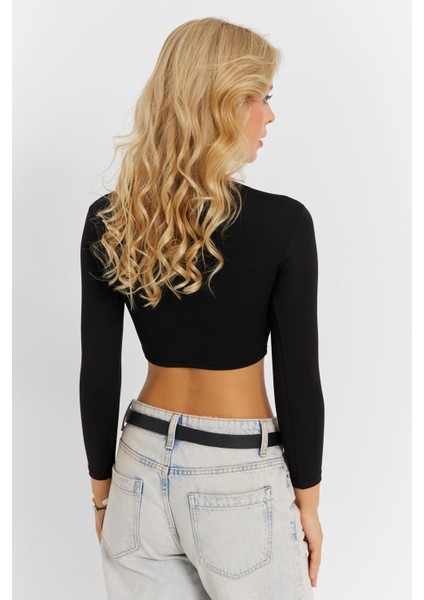 Kadın Siyah Pencereli Crop Bluz CG363 indirimleri