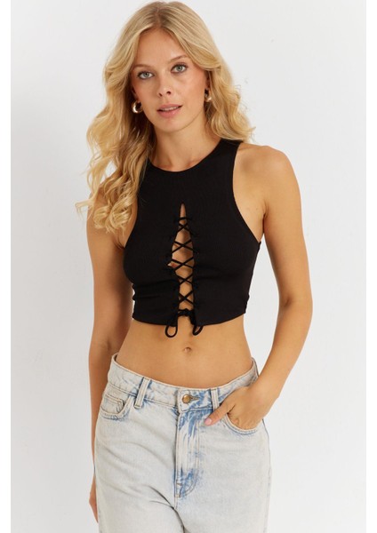 Kadın Siyah Detaylı Crop Bluz AYD375 fiyatları