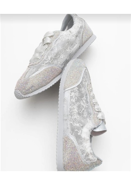 Guja 25Y487 Kadın Gümüş Taşlı Güpürlü Saten Bağcıklı Sneaker Ayakkabı modelleri