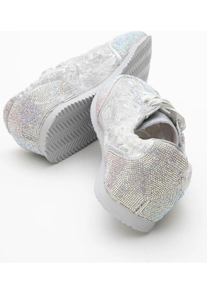 Guja 25Y487 Kadın Gümüş Taşlı Güpürlü Saten Bağcıklı Sneaker Ayakkabı indirimleri
