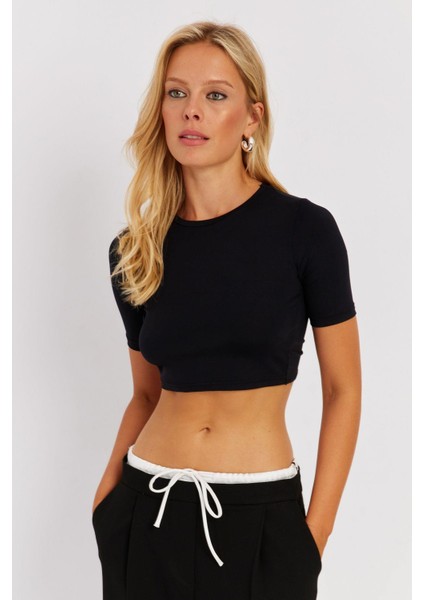 Kadın Siyah Sırt Dekolteli Crop Bluz CY450 fiyatları