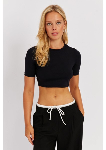 Kadın Siyah Sırt Dekolteli Crop Bluz CY450 modelleri