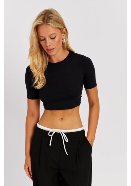 Kadın Siyah Sırt Dekolteli Crop Bluz CY450 fırsatları