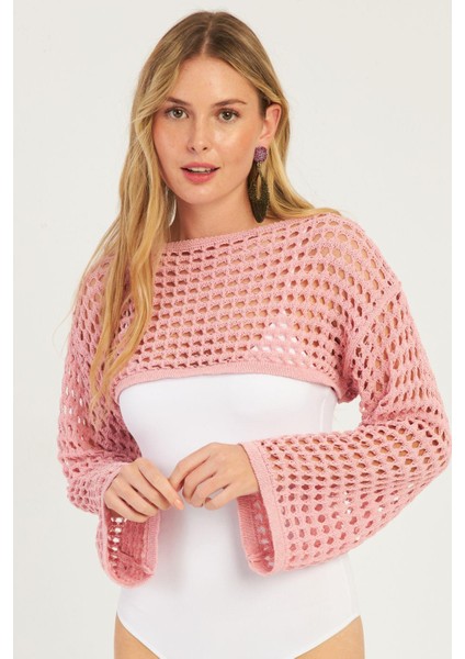 Kadın Pembe Ajurlu Bolero YV115