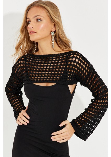 Kadın Siyah Ajurlu Bolero YV115 fırsatları